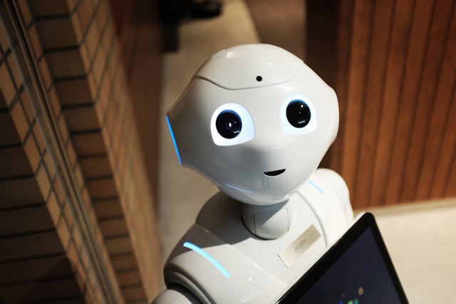Humanoid robot looking at the camera