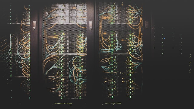 Dark server racks with status LEDs