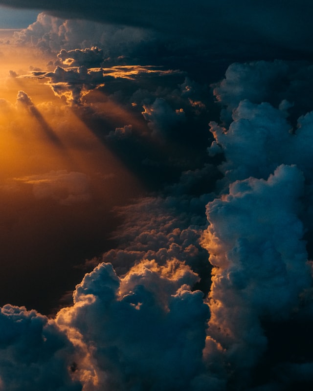 Sunlit clouds from above