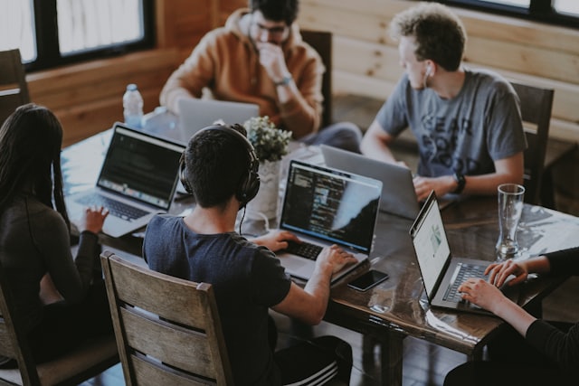 Team working together around a table